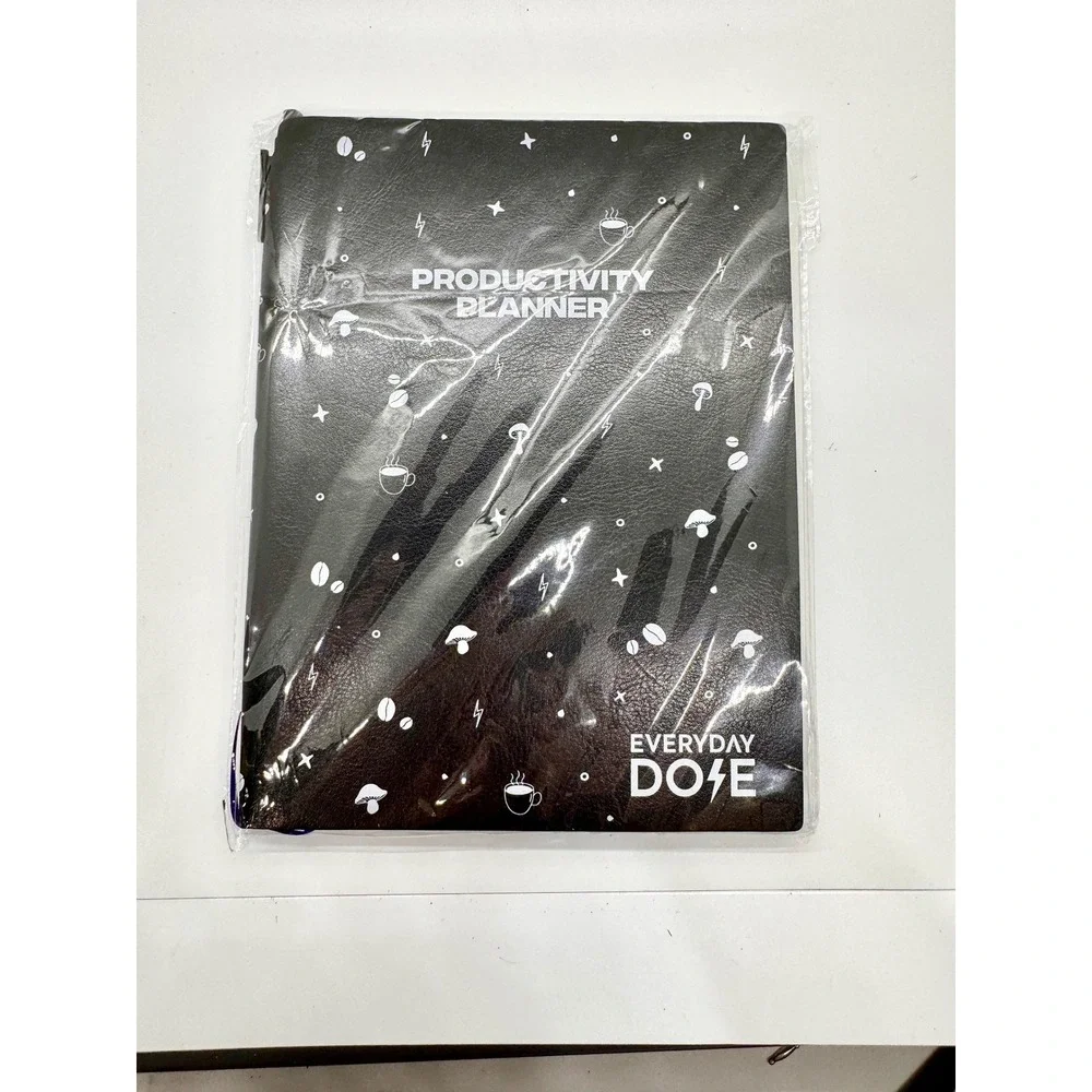 Everyday Dose Focus Journal Productivity Planner Black Faux Leather 2025 New‎